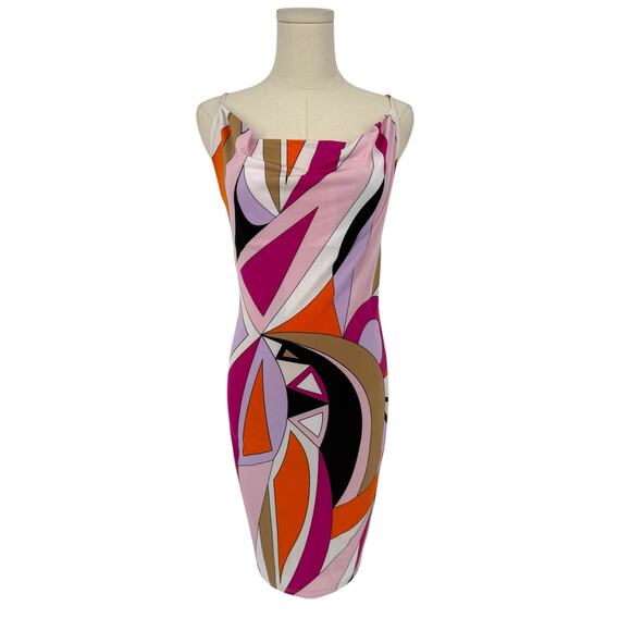 Vintage 1990s MadRag Abstract Print Stretch Jersey Mini Slip Dress Made in USA M - Picture 1 of 5